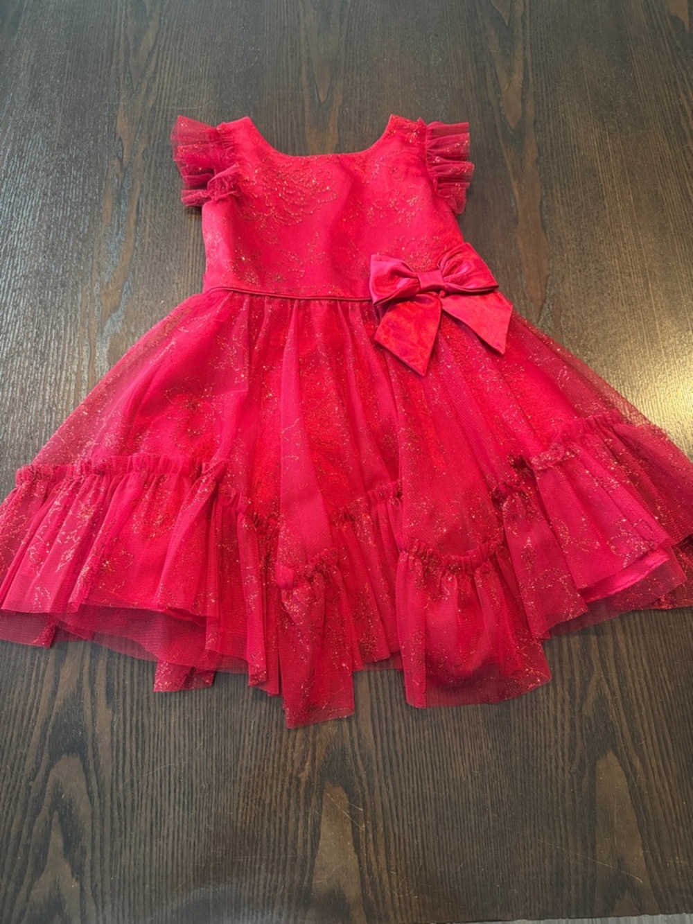 Jona Michelle Bright Pink Glitter Tulle Dress with Side Bow